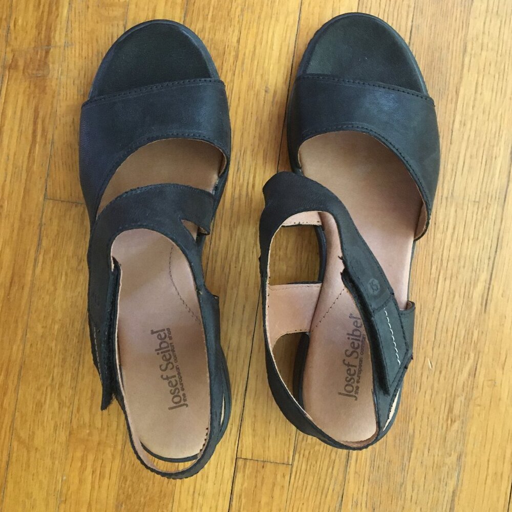 Sandals, black leather, Josef Seibel